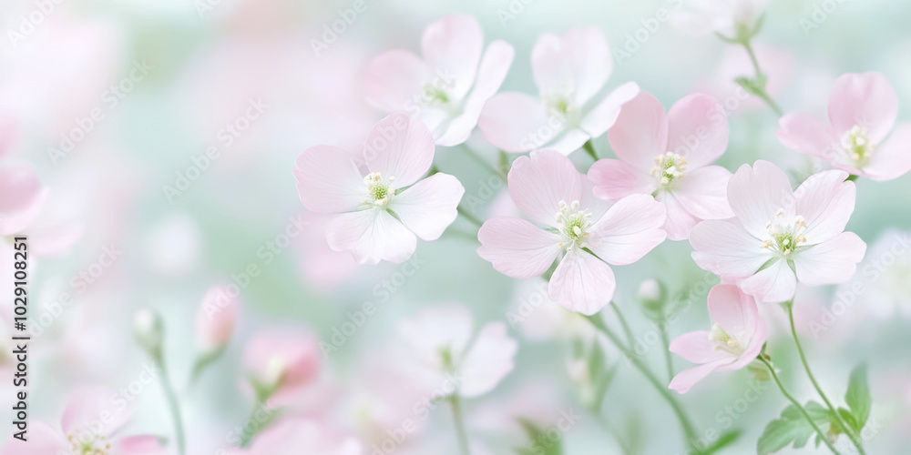 Soft pastel pink blossoms in a dreamy spring garden landscape Soft pastel pink blossoms in a dreamy spring garden landscape