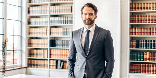 Lawyer Standing in front of  Bookshelf photo