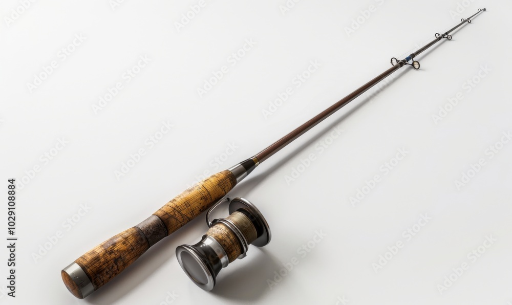 Fishing rod on white background, 4K hyperrealistic photo Fishing rod on white background, 4K hyperrealistic photo