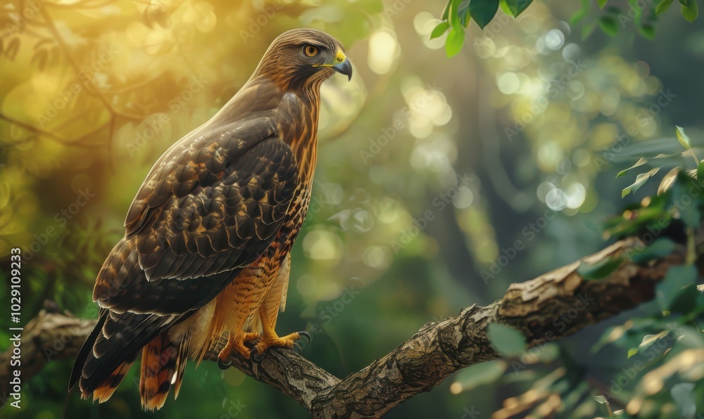 Majestic hawk perched on a tree branch, 4K hyperrealistic photo. Majestic hawk perched on a tree branch, 4K hyperrealistic photo.
