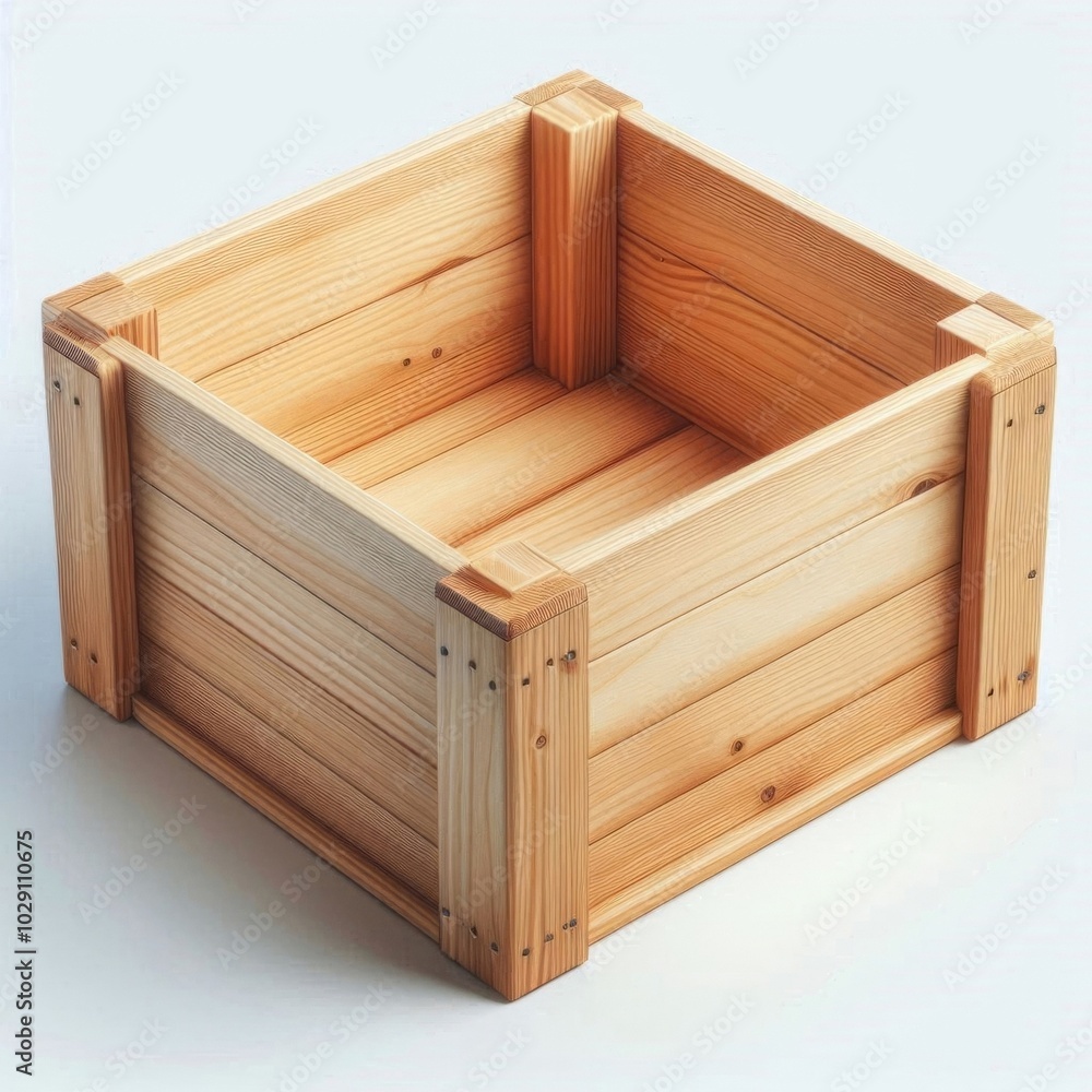 Empty wooden box on a white background. Generated with AI. Empty wooden box on a white background. Generated with AI.