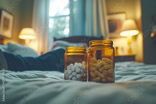 Person Sitting on Bed Managing Healthcare Needs photo