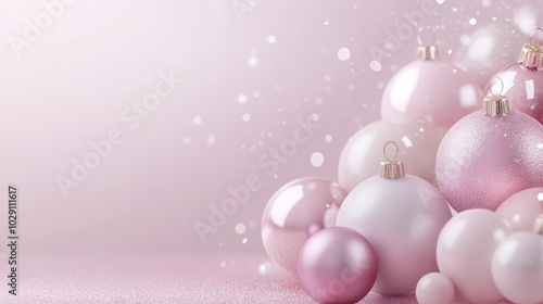 Elegant pink christmas ,sparkling ornaments on a matching background festive holiday decor