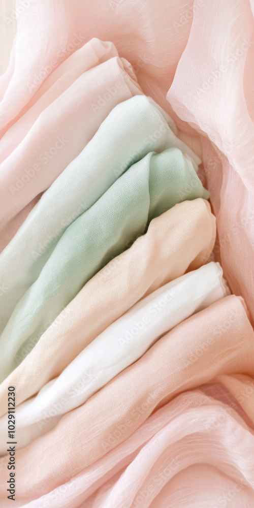 Pastel fabric layers creating a wave like texture in soft, calming colors Pastel fabric layers creating a wave like texture in soft, calming colors