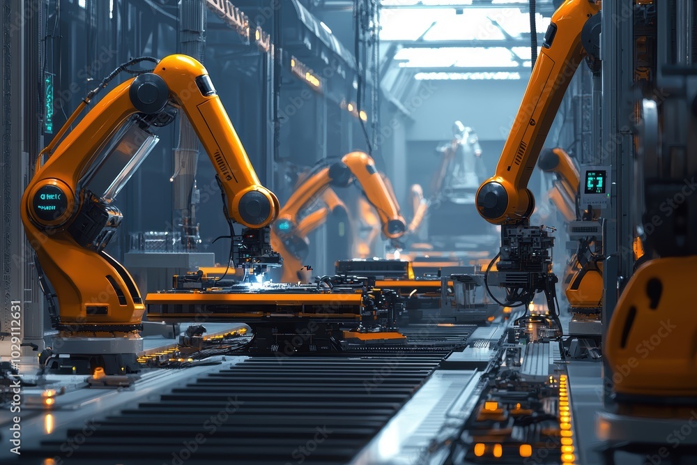 AI-Powered Robots on Smart Factory Floor Assembling Products for Technological Advantage AI-Powered Robots on Smart Factory Floor Assembling Products for Technological Advantage