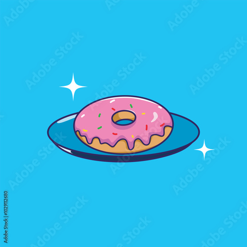 Strawberry donut on plate design, sweet food and dessert theme Vector illustration