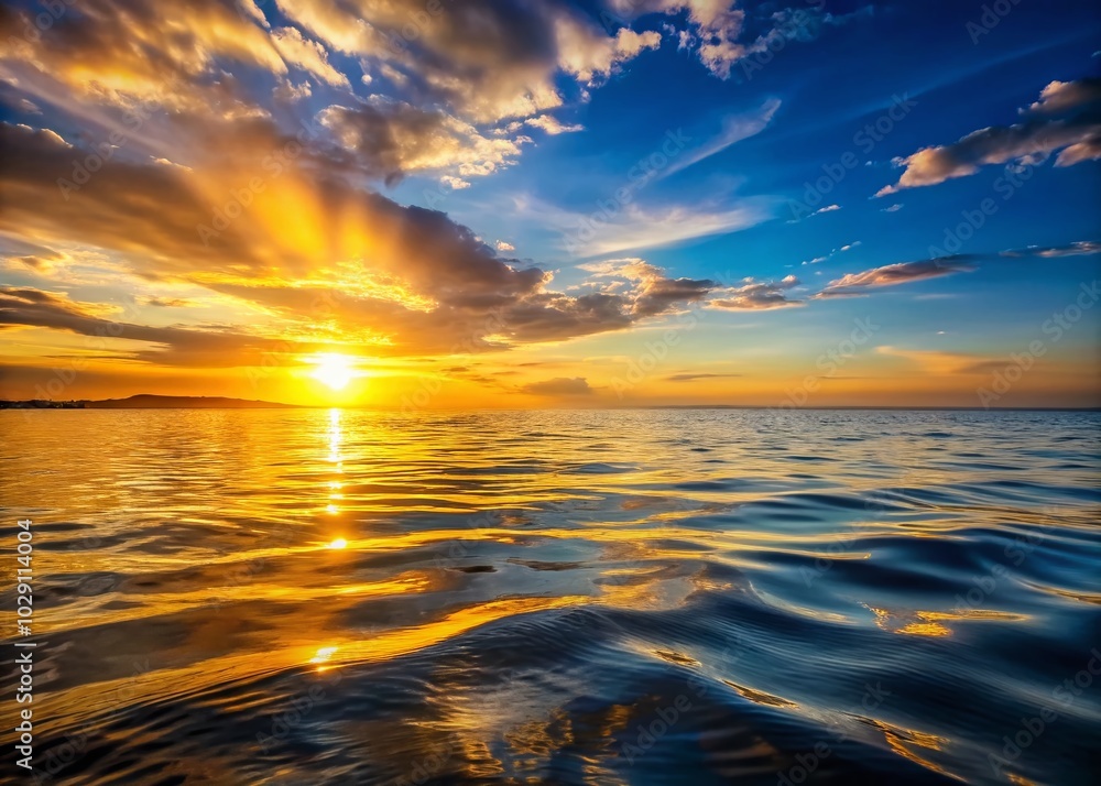 Radiant sunset reflects on ocean waves, casting golden hues across the surface, creating a mesmerizing dance of light and ripples in the tranquil Radiant sunset reflects on ocean waves, casting golden hues across the surface, creating a mesmerizing dance of light and ripples in the tranquil