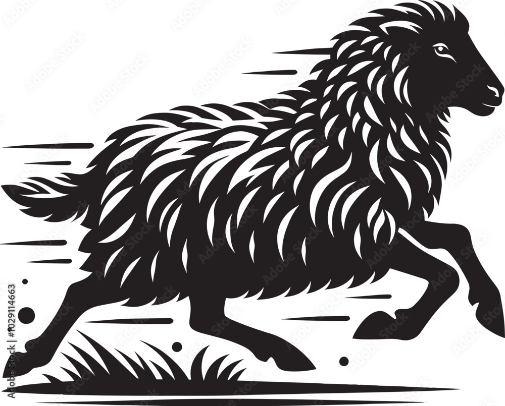 Obraz premium Black silhouette of domestic sheep on a white background vector illustration