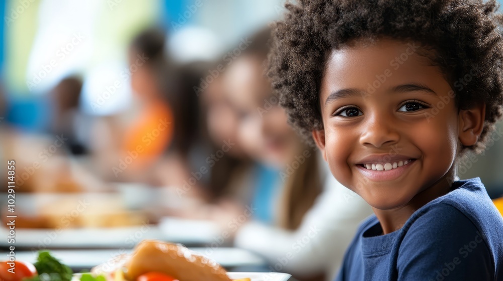 Happy African American School Boy Smiling During Lunchtime Happy African American School Boy Smiling During Lunchtime