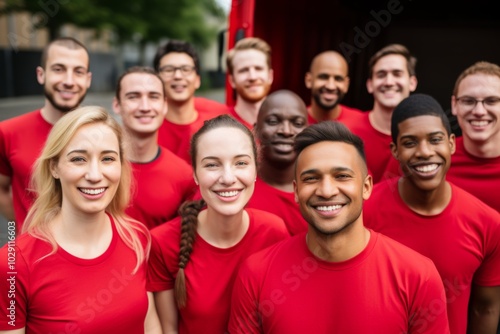 Group portrait of a diverse moving crew workers