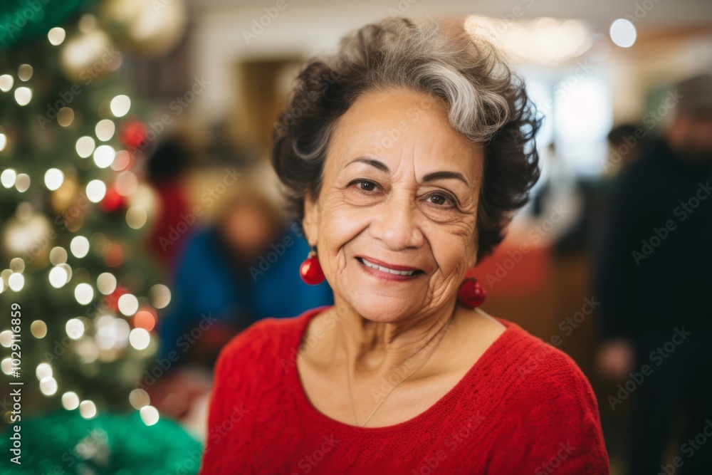 Portrait of a smiling Hispanic senior woman in nursing home during Christmas Portrait of a smiling Hispanic senior woman in nursing home during Christmas