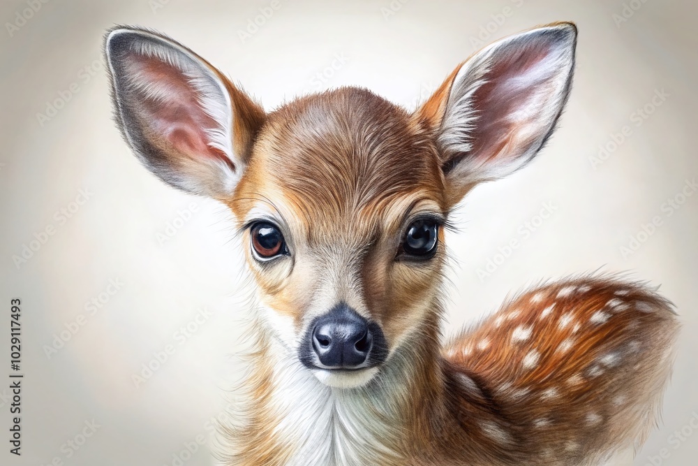Realistic Pencil Drawing of a Baby Deer in Minimalist Style for Nature Lovers
