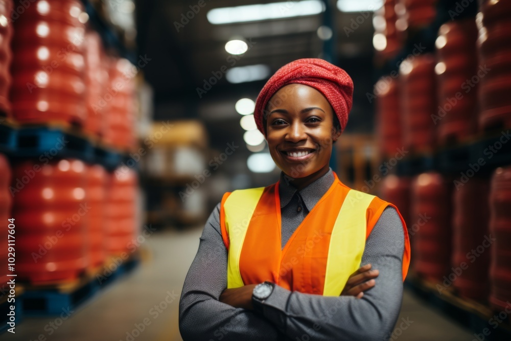 Portrait of a smiling African American female worker at factory Portrait of a smiling African American female worker at factory