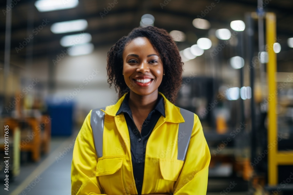 Portrait of a smiling African American female worker at factory Portrait of a smiling African American female worker at factory