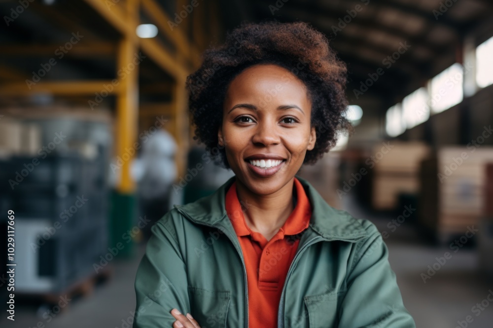 Portrait of a smiling African American female worker at factory Portrait of a smiling African American female worker at factory
