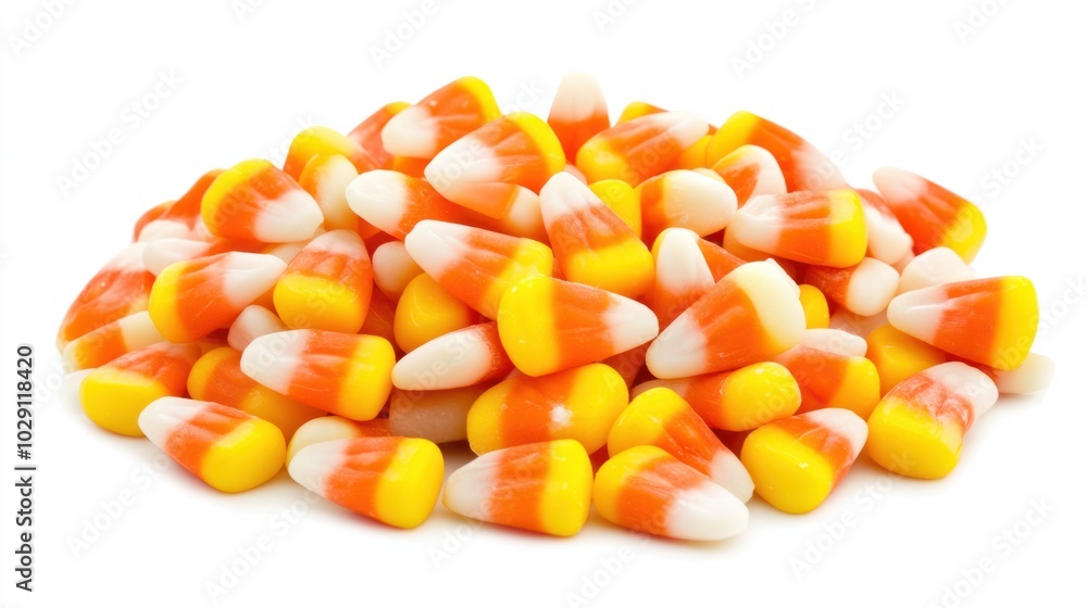Halloween candy corn in a festive pile, bright orange, yellow, and white colors, isolated on white background Halloween candy corn in a festive pile, bright orange, yellow, and white colors, isolated on white background