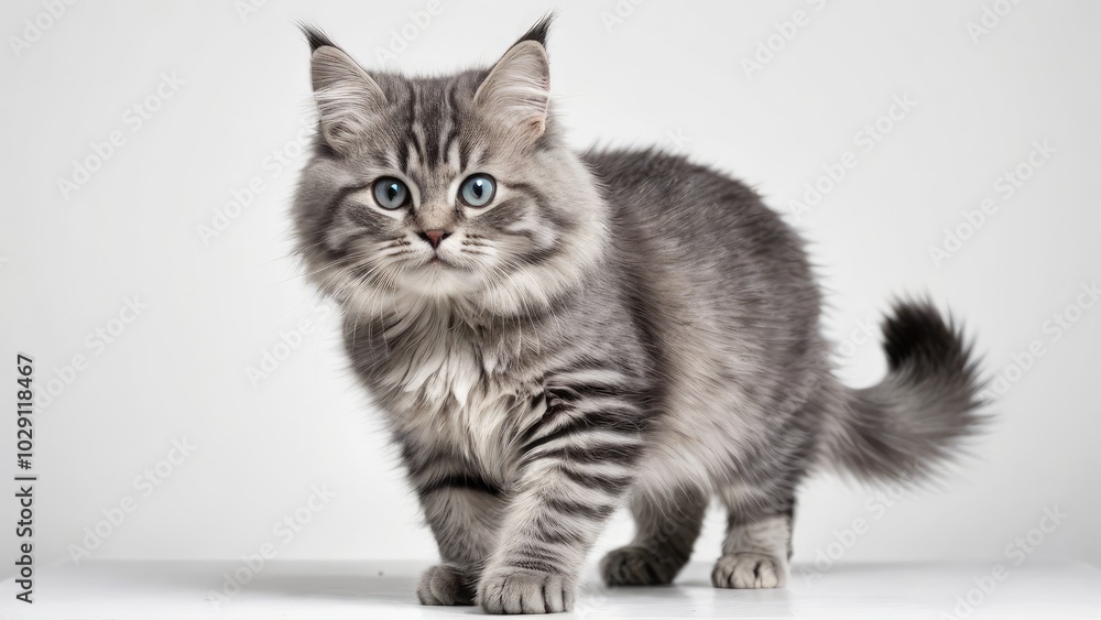 Obraz premium Blue siberian cat on grey background