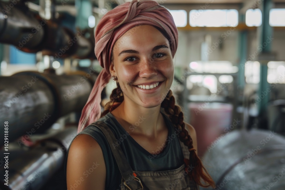 Portrait of a smiling female worker in factory Portrait of a smiling female worker in factory