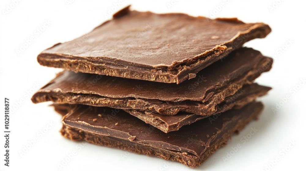 A broken chocolate wafer block, showing the crisp layers of wafer and chocolate, isolated on white. A broken chocolate wafer block, showing the crisp layers of wafer and chocolate, isolated on white.