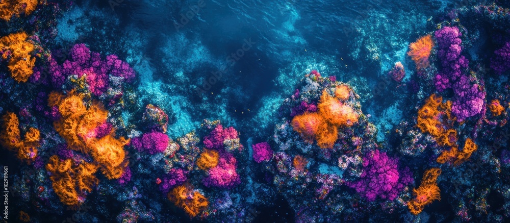 Vibrant coral reef with orange and pink coral formations underwater. Vibrant coral reef with orange and pink coral formations underwater.