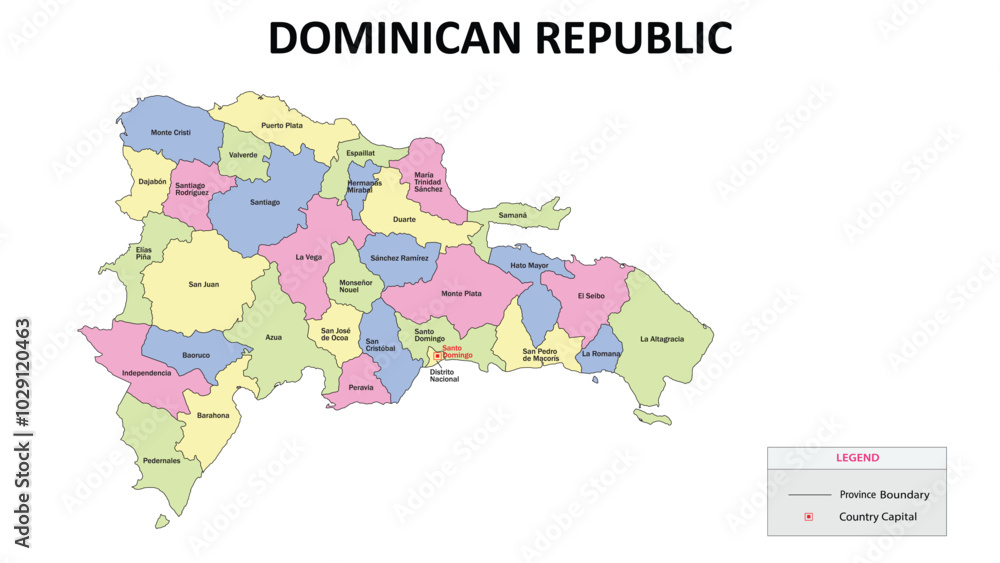 Fototapeta premium Dominican Republic Map. State map of Dominican Republic. State map of Dominican Republic in colour with capital.