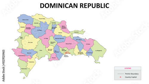 Dominican Republic Map. State map of Dominican Republic. State map of Dominican Republic in colour with capital.