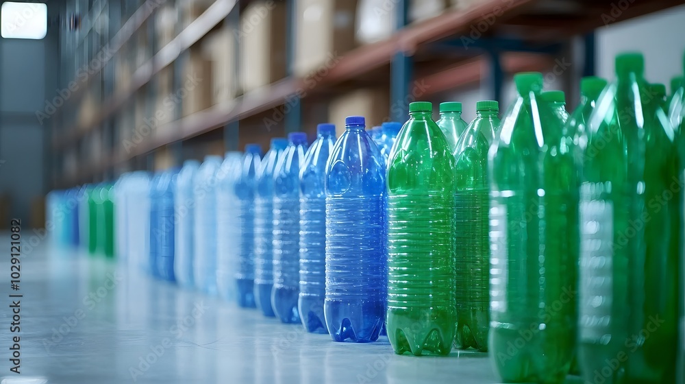 Eco-Friendly Waste Management Squeezed Plastic Bottles for Recycling - Compressed Bottles Stacked Neatly in an Eco-Conscious Facility Eco-Friendly Waste Management Squeezed Plastic Bottles for Recycling - Compressed Bottles Stacked Neatly in an Eco-Conscious Facility