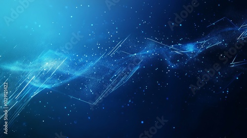 Abstract tech background with vibrant blue data particles and subtle connections, creating a futuristic look