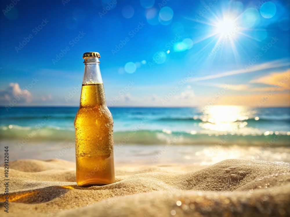 Refreshing Beer on the Beach - Summer Vacation Bliss with Bokeh Effect Refreshing Beer on the Beach - Summer Vacation Bliss with Bokeh Effect