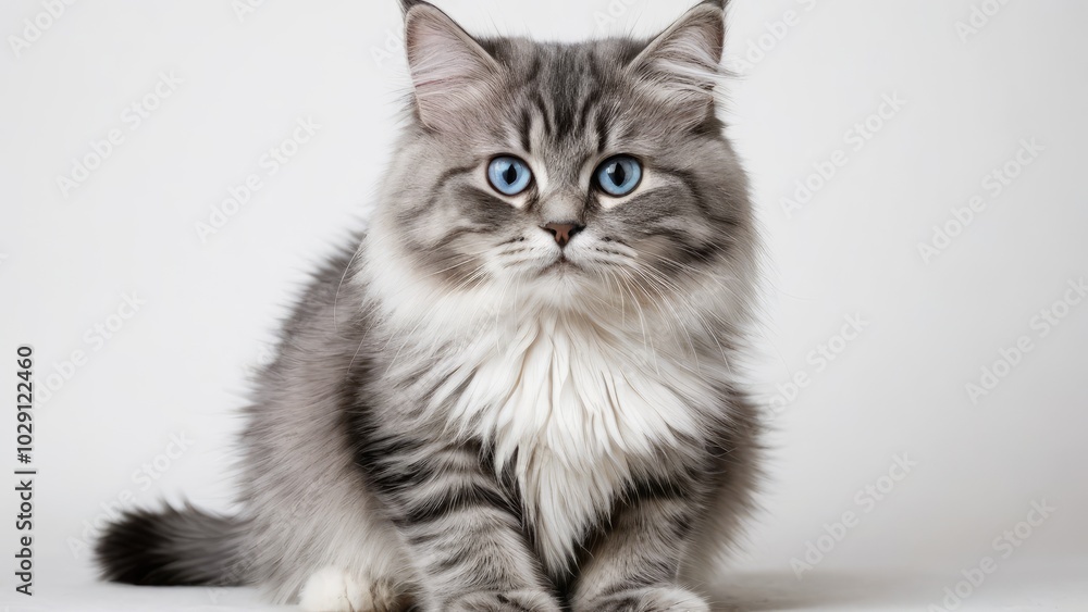 Obraz premium Portrait of Blue siberian cat on grey background