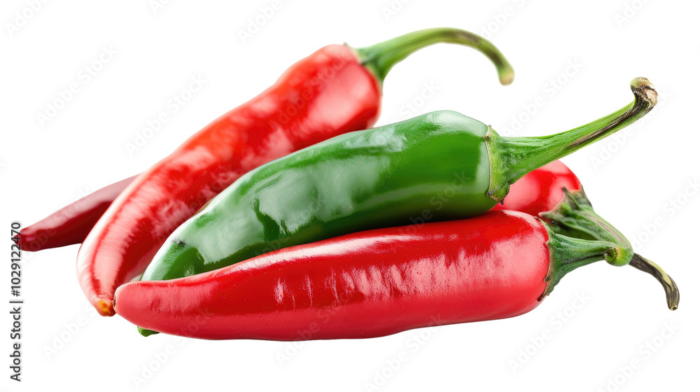 Fresh Red and Green Chili Peppers Isolated on White Background for Culinary and Food Photography Fresh Red and Green Chili Peppers Isolated on White Background for Culinary and Food Photography