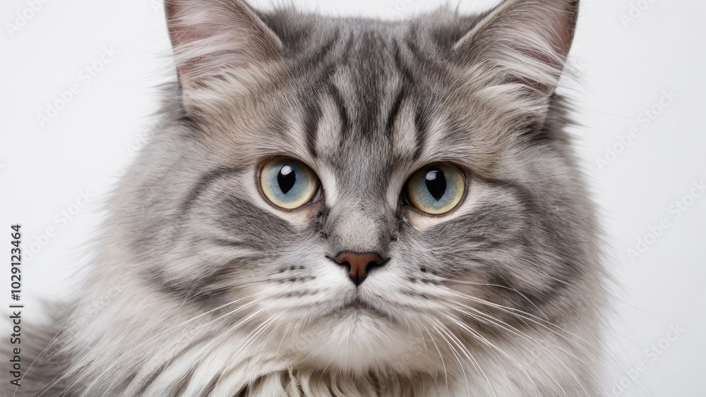 Portrait of Blue siberian cat on grey background Portrait of Blue siberian cat on grey background