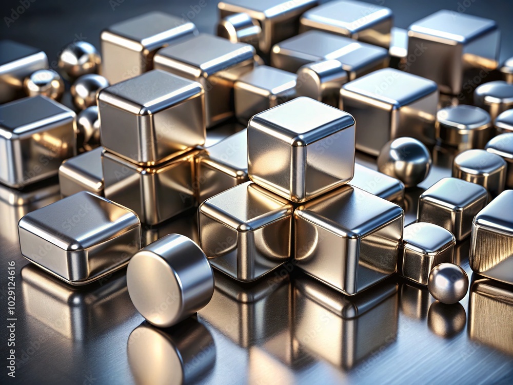 Strong Neodymium Magnets on Reflective Metal Surface: Showcasing Industrial Power and Versatility in Various Sizes and Shapes for Enhanced Applications Strong Neodymium Magnets on Reflective Metal Surface: Showcasing Industrial Power and Versatility in Various Sizes and Shapes for Enhanced Applications