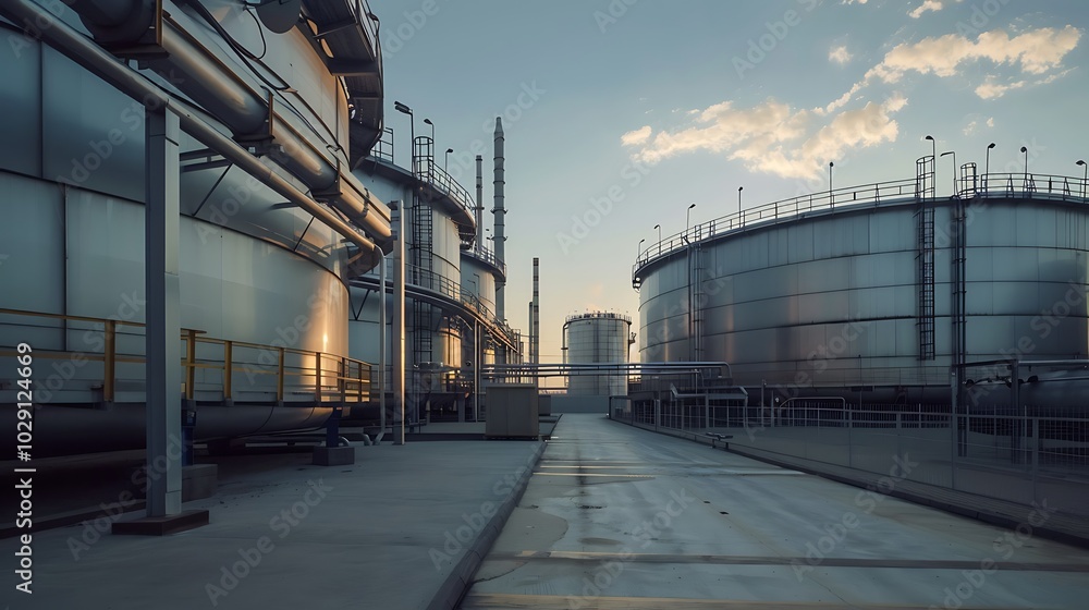 Industrial oil tanks in a oil refinery base Industrial oil tanks in a oil refinery base