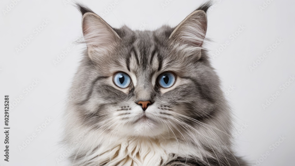 Obraz premium Portrait of Blue siberian cat on grey background