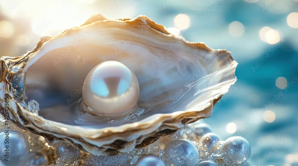 A close-up shot of an open oyster shell with a radiant pearl inside, emphasizing the natural elegance of ocean treasures. A close-up shot of an open oyster shell with a radiant pearl inside, emphasizing the natural elegance of ocean treasures.