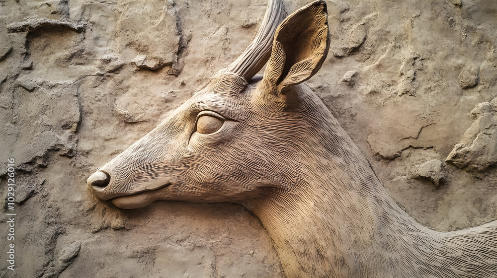 Graceful Deer Sculpture Carving with Minimalist Background