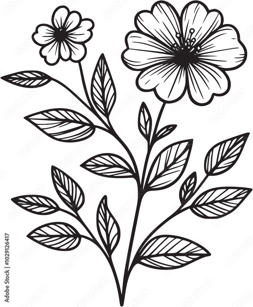 This is an illustration of flowers in a simple and modern line art style. This is an illustration of flowers in a simple and modern line art style.