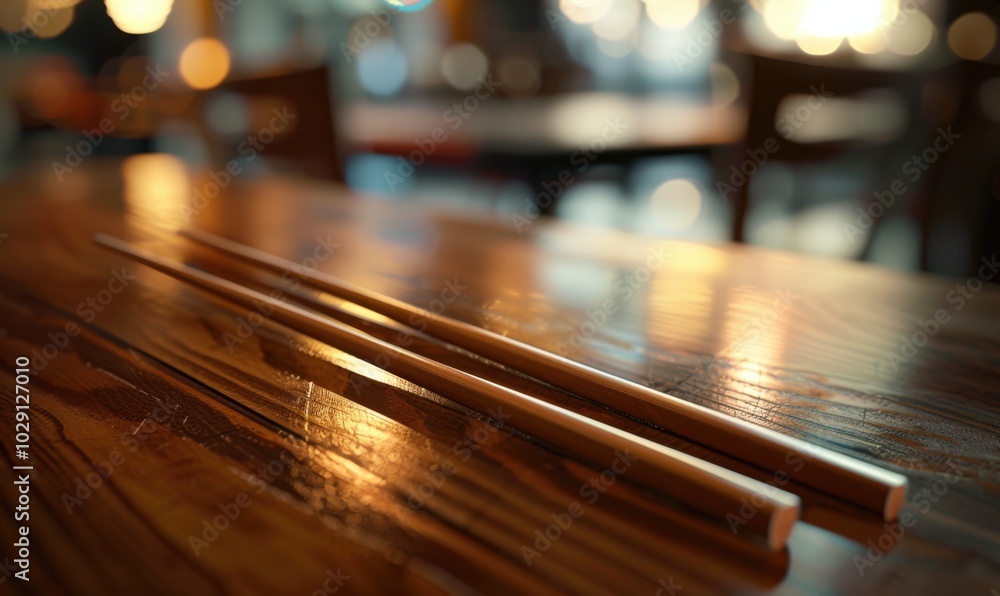 Pair of chopsticks on the dining table, 4K hyperrealistic photo Pair of chopsticks on the dining table, 4K hyperrealistic photo