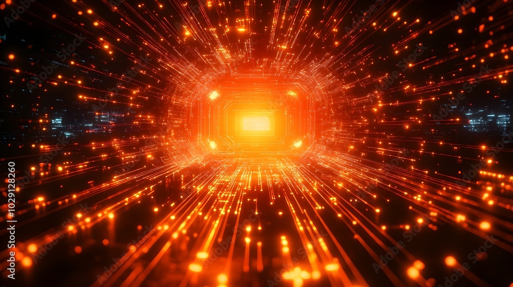 Close-up neon circuit, intricate glowing lines in vibrant colors, orange lamp radiating light, black background, futuristic tech, digital art, sleek design Close-up neon circuit, intricate glowing lines in vibrant colors, orange lamp radiating light, black background, futuristic tech, digital art, sleek design