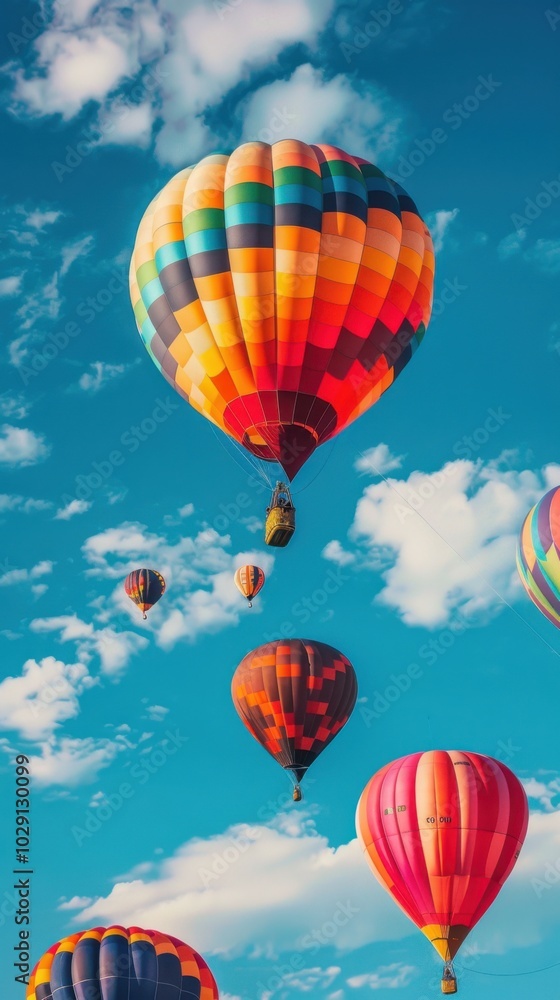 Fototapeta premium Colorful hot air balloons in the sky, 4K hyperrealistic photo