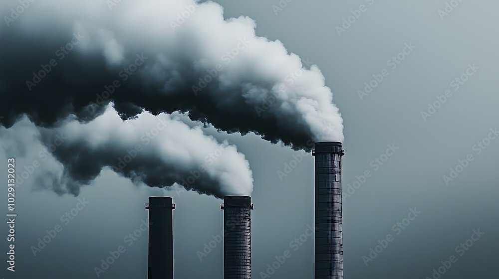 Factory Smokestacks Emitting Heavy Smoke Factory Smokestacks Emitting Heavy Smoke