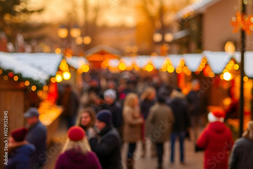 Wallpaper Mural Blurred christmas market bokeh, crowd shopping and walking on festive illuminated, glowing street, lights and winter holidays celebration background. Torontodigital.ca