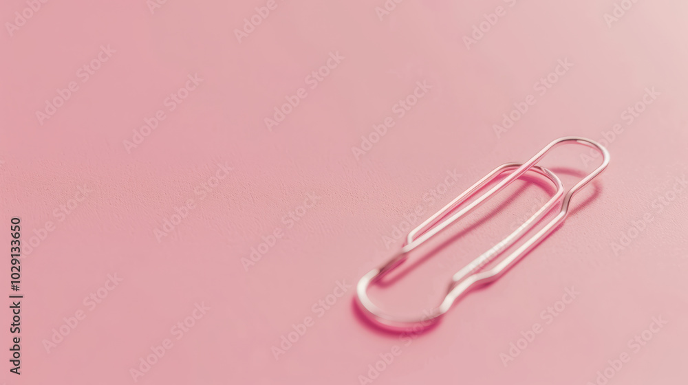 single silver paperclip rests on soft pink background, creating minimalist and modern aesthetic. simplicity of design evokes sense of organization and creativity single silver paperclip rests on soft pink background, creating minimalist and modern aesthetic. simplicity of design evokes sense of organization and creativity