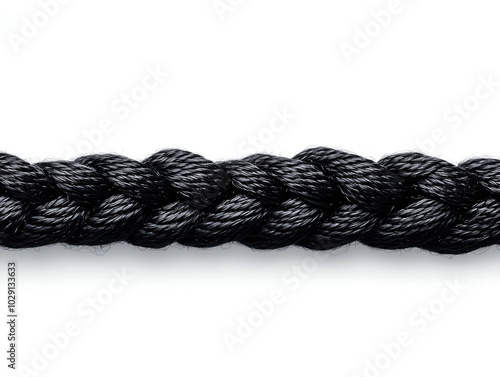 Close-Up of Black Braided Rope on White Background