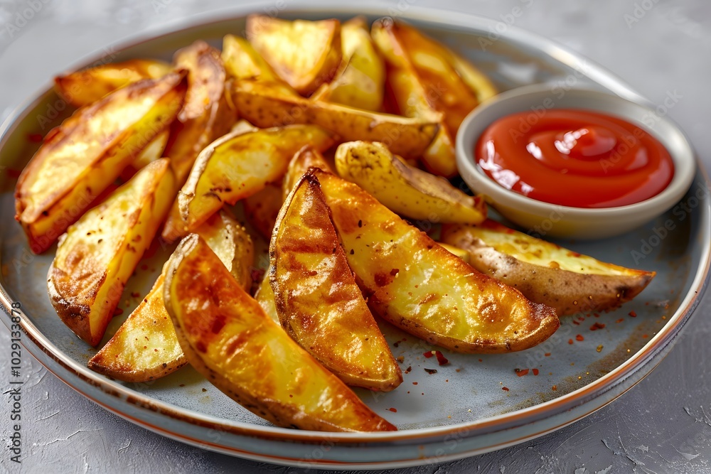 Crispy Potato Wedges with Ketchup Crispy Potato Wedges with Ketchup