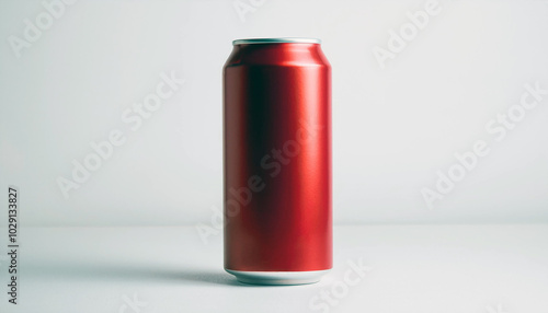 Sleek Red Aluminum Can: A vibrant, tall can stands against a minimalist backdrop. Its smooth, unblemished surface reflects light subtly, promising a refreshing beverage.