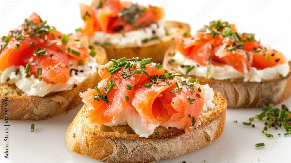 Bruschetta with salmon and cream cheese isolated Bruschetta with salmon and cream cheese isolated
