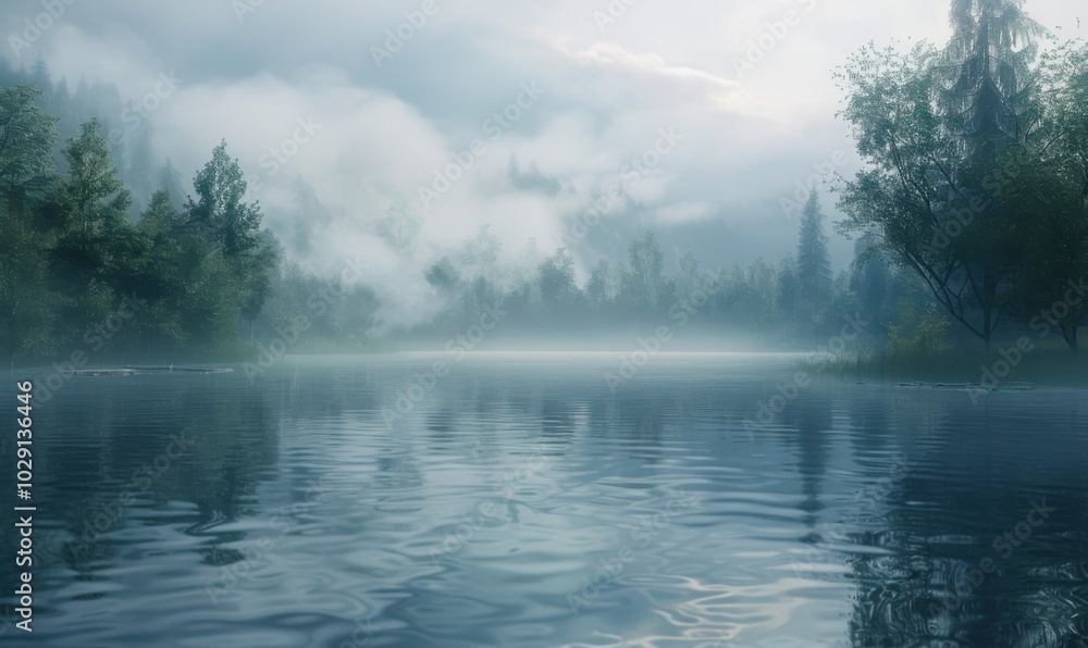 Foggy morning over a calm lake with mist rising from the water, 4K hyperrealistic photo Foggy morning over a calm lake with mist rising from the water, 4K hyperrealistic photo
