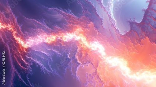 Fototapeta Naklejka Na Ścianę i Meble -  Flowing organic fractal patterns made of soft glowing energy expanding outward in a liminal space